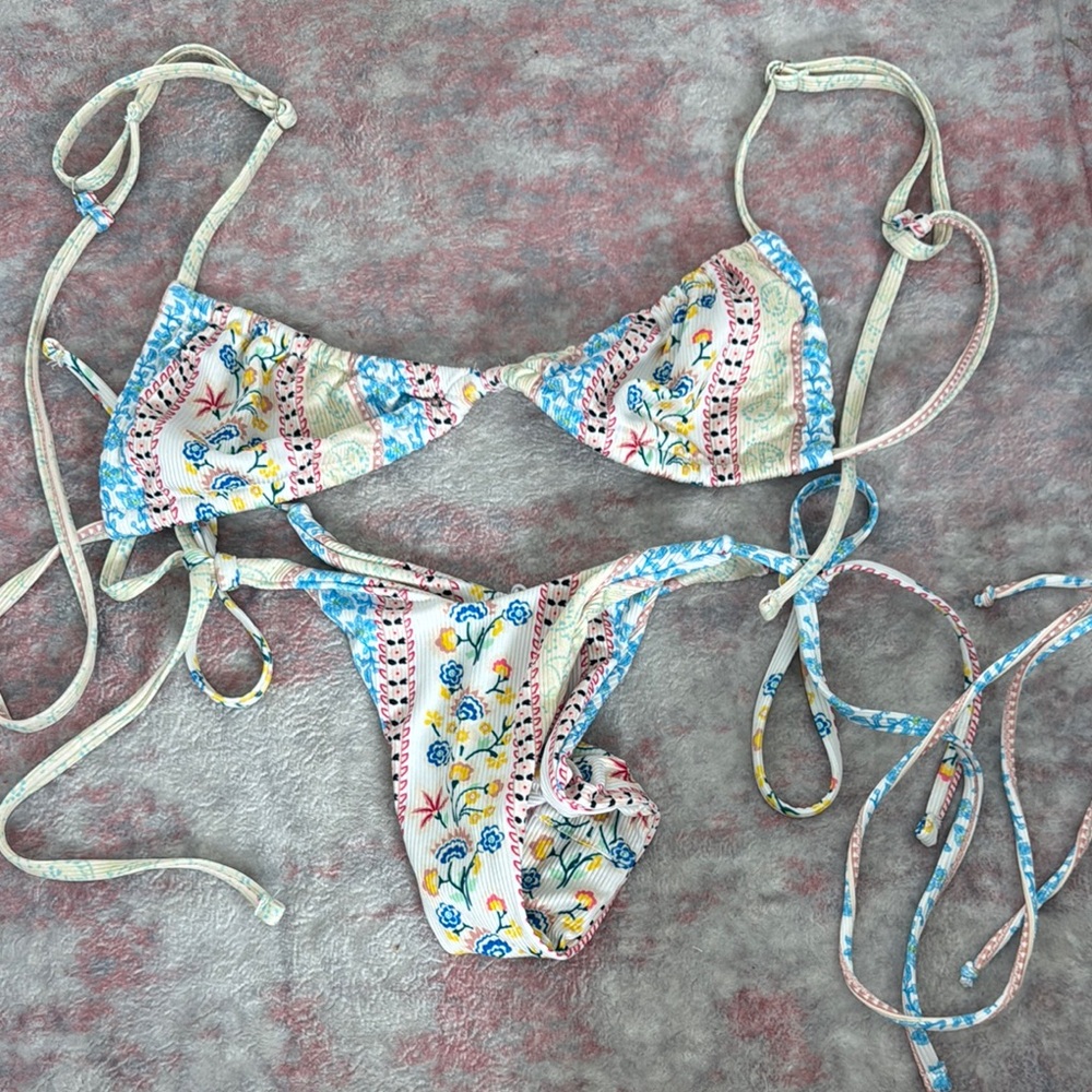 Floral Bikini Set with Blue and Pink Accents